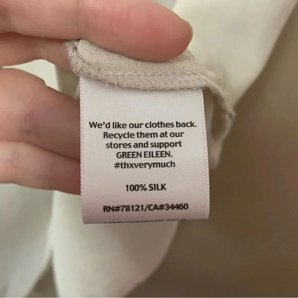 Eileen Fisher Silk Georgette Crepe U-Neck Side Drape Shell Top in Bone Size XL - Picture 9 of 9